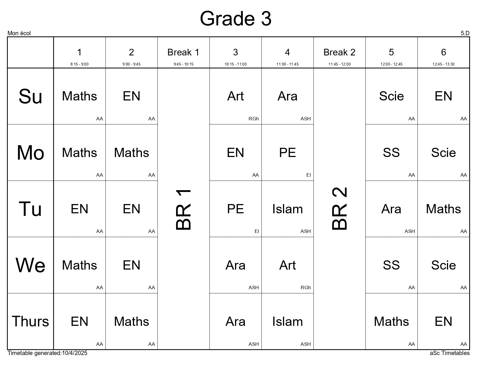 الجدول الدراسي - صفحة 4